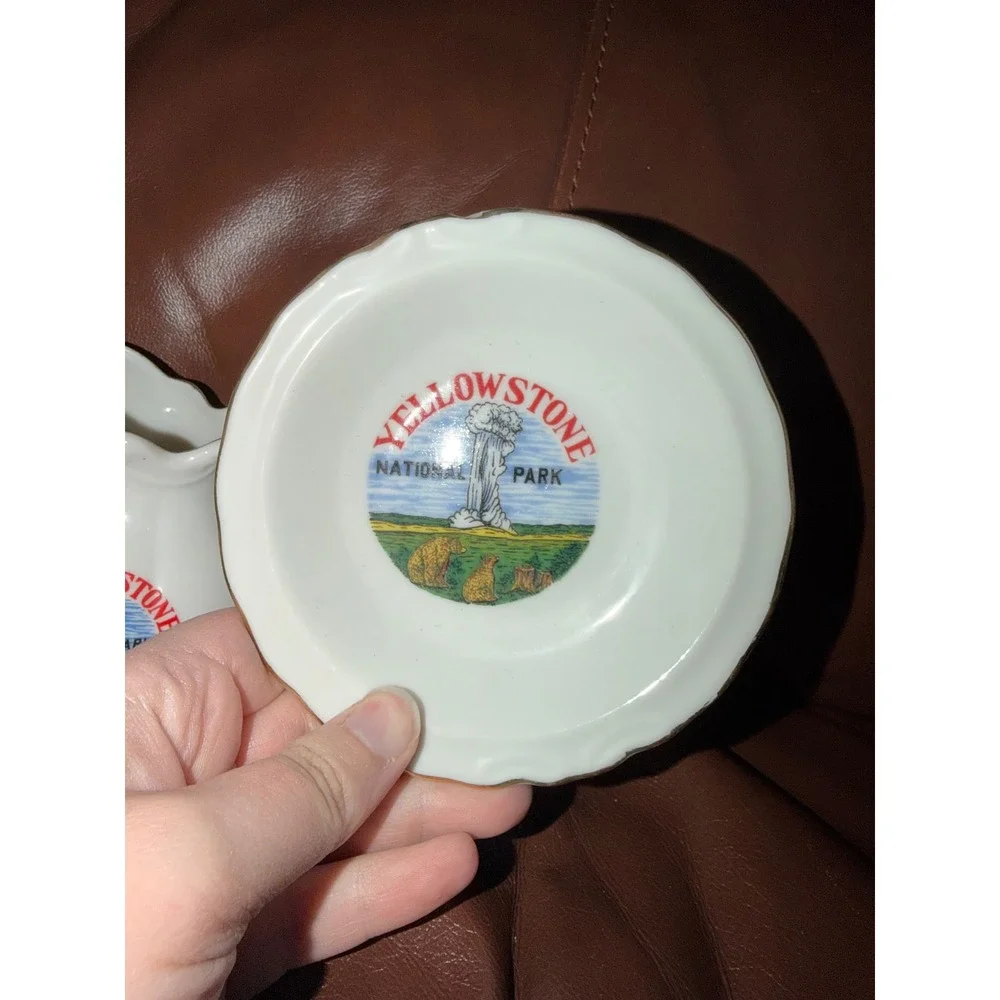 Vintage Yellowstone National Park Miniature Pitcher and Saucer Set Old Faithful - Picture 4 of 5